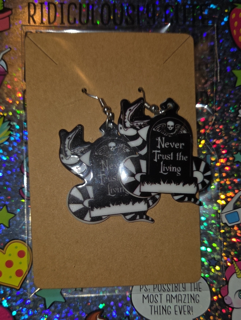 Never Trust the Living Black & White Graveyard Earrings
